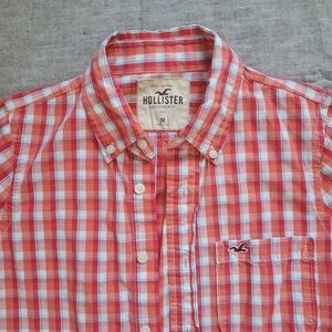 Vintage Hollister Men's Red Orange Plaid Button-Down Shirt